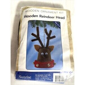 Sunrise Wooden Ornament Kit Reindeer Head Set of 4 Vintage Cchristmas craft kits